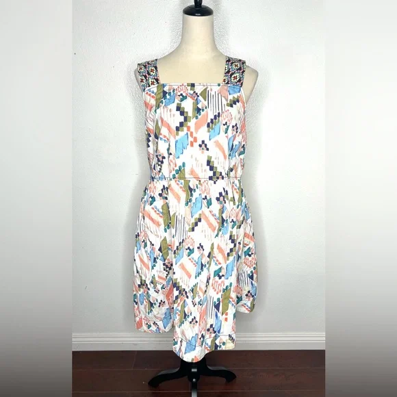 ANTHROPOLOGIE Maeve Textured Swing Mini Dress Criss Cross Back Size XL - Picture 4 of 14